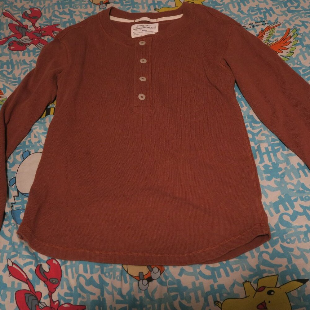 REI Co-Op Farlands Cotton Hemp Long Sleeve Henley Nutmeg Brown Women's M 177507